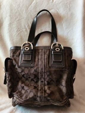 Coach Brown Signature Canvas Tote with Dark Brown Leather Trim